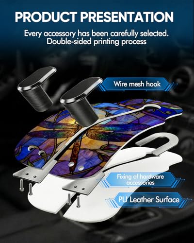 WOCOCN 2 Pack Car Purse Hook for Car Seat Headrest, Double-Sided PrintingPU Leather Purse Holder with Metal Hook, Cute Car Accessories for Women, Men (Car hook - Dragonfly A) - color: Car hook - Dragonfly A