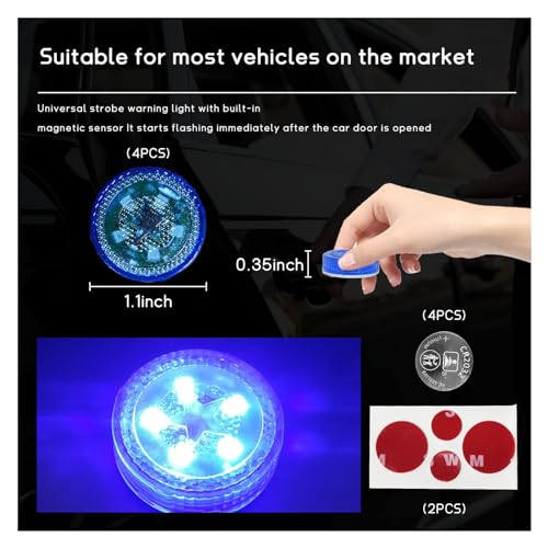 Dickno 4 PCS Wireless Car Door LED Warning Lights, 5 LED Roadside Auto Flashing Safety Signal Light for Anti Rear End Collision, Universal Strobe Flashing Light for Car SUV Truck (Blue) - color: Blue