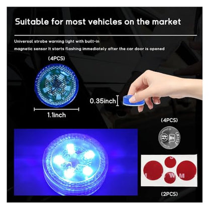 Dickno 4 PCS Wireless Car Door LED Warning Lights, 5 LED Roadside Auto Flashing Safety Signal Light for Anti Rear End Collision, Universal Strobe Flashing Light for Car SUV Truck (Blue) - color: Blue