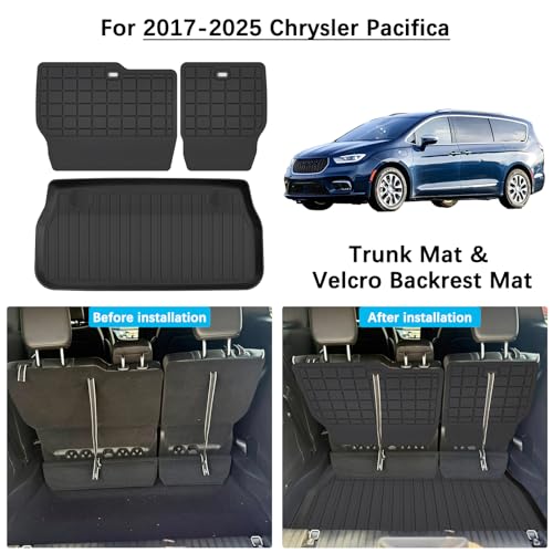 Cargo Mat for 2017-2025 2026 Chrysler Pacifica Fuel & Hybrid with Backrest Mat,TPE All Weather Protection Car Trunk Mat Covering The Backrest Mat with Velcro Fastener Accessories - size: For 2017-2026 Pacifica Cargo Mat