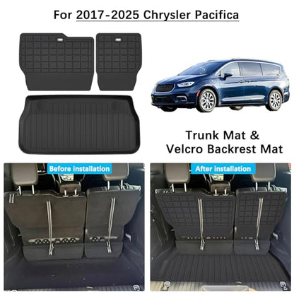 Cargo Mat for 2017-2025 2026 Chrysler Pacifica Fuel & Hybrid with Backrest Mat,TPE All Weather Protection Car Trunk Mat Covering The Backrest Mat with Velcro Fastener Accessories - size: For 2017-2026 Pacifica Cargo Mat