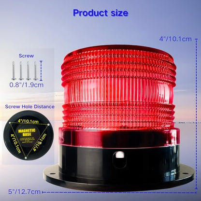 Solar Warning Beacon Light, Red Magnetic LED Signal Light with 4 Flashing Modes, IP65 Waterproof, Ideal for Forklifts, Trucks, Roadside Assistance, Boat, Yacht, Hazard Warning Buoys - color: Red light