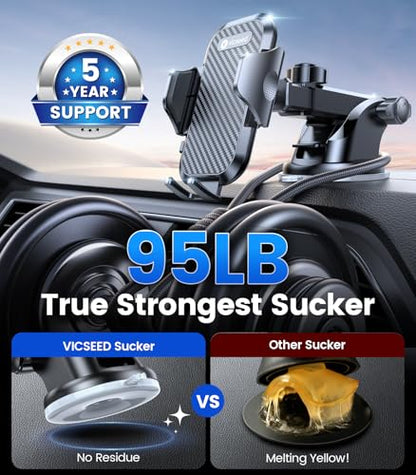 VICSEED 2026 Ultimate Sturdy Car Phone Holder [Upgraded 95+LBS Strongest Suction] Universal Long Arm Cellphone Mount for Car Dashboard Windshield Vent Truck Boat for iPhone 17 16 Pro Max & Android - color: Classic Black