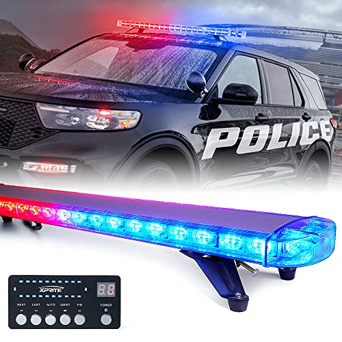 Xprite 48 Inch LED Rooftop Emergency Strobe Lights Bar w/Adjustable Mounting Brackets, Warning Flashing Police Lightbar for Security POV Law Enforcement Tow Trucks Volunteer Firefighter - Red Blue - color: Red Blue