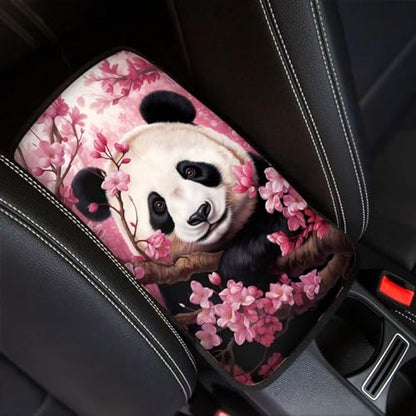 Dreaweet Car Armrest Cover Cherry Blossoms Panda Car Accessories Center Console Cover Replacement,Universal Armrest Cover for Car Center Console for Truck Sedan SUV - color: Cherry Blossoms Panda