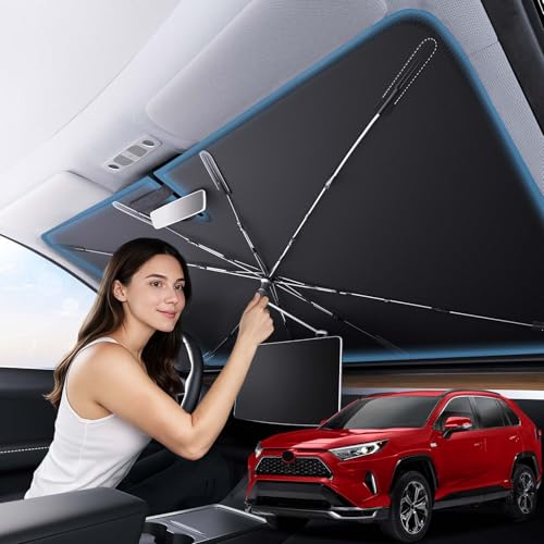 Zanch 2025 Upgraded Car Windshield Sun Shade [Cool Down by 75℉ ] with Heat Insulation Coating, Foldable Sunshade Umbrella Flexible Handle & Ribs, Medium (57''x32'') for Car, SUV, Truck, Van - size: Medium 57''x32''