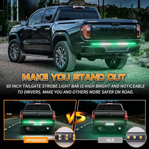 XRIDONSEN 60 inch Truck Tailgate Green White Emergency Lights Strip 360 LED Rear Window Strobe Lights Firefighter POV Light Flashing Warning Hazard Safety First Responder Lights for Vehicles Pickup - color: Green/White