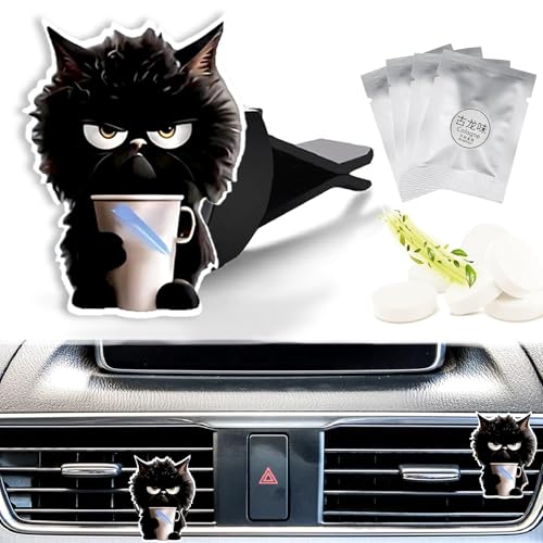 Cute Car Air Freshener Clips Black Cat Car Vent Clip Cat Cars Scents Cologne Air Conditioner Clip Auto Vent Interior Decoration Cars Accessories Cats Loves Gifts for Women Men - color: Black Cat