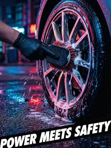 TAKAVU Wheel Tire Brush - Soft Bristle with Short Handle, Included Detailing Brush - Car Cleaning Kit for Rims, Tires, Interior Vents, Emblems - Scratch Safe - color: Red
