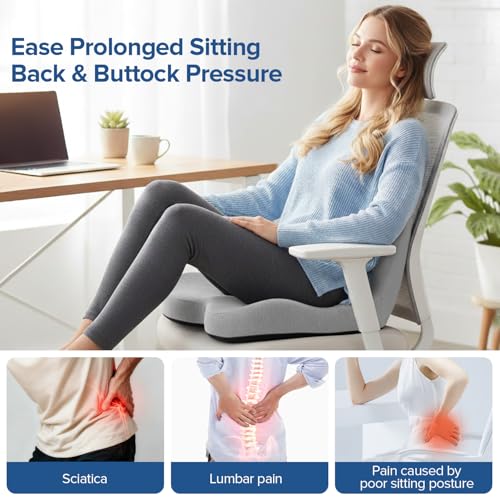 Urban Deco Memory Foam Seat Cushion, Office Chair Seat Cushion with L-Shaped Design, Ergonomic Back and Seat Pad Cushion for Car, Driving, Office, Grey - color: Grey