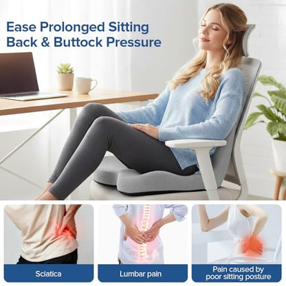 Urban Deco Memory Foam Seat Cushion, Office Chair Seat Cushion with L-Shaped Design, Ergonomic Back and Seat Pad Cushion for Car, Driving, Office, Grey - color: Grey