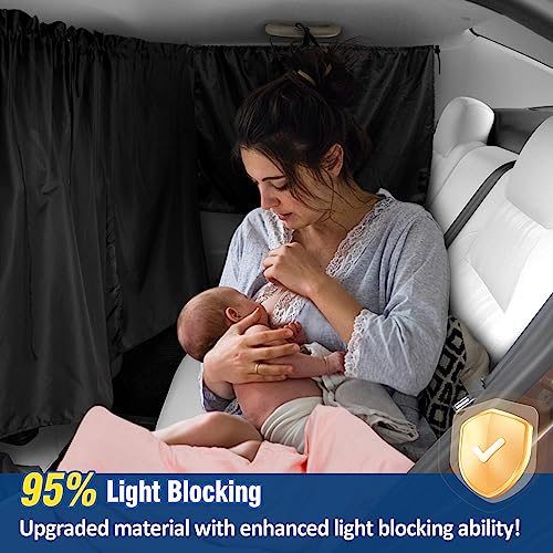 PAMASE Set of 3 Car Window Shades - 95% Light Blocking Sunshades, 1 Privacy Divider Curtains & 2 Side Window Covers, Wide Sedan SUV Accessories for Kids Baby Travel Camping Nap Sleeping
