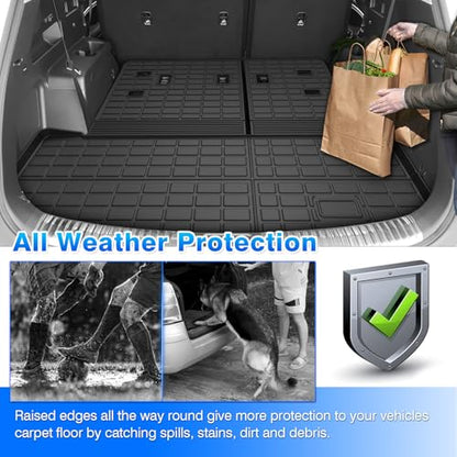 Telluride Floor Mats - Fit for Kia Telluride 2020-2025 (7&8 Seats), All Weather Floor Mat & Cargo Liner w/Baclkrest for Telluride Accessories, Heavy Duty Waterproof - size: 3)Kia Telluride【20-25】Full set