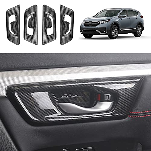 for CRV 2017-2022 ABS Carbon Fiber Grain Inner Door Cover Handle Trims Sticker Interior Decoration Accessories for Honda CRV CR-V 2017 2018 2019 2020 2021 2022 (Without Seat Memory Buttons) - color: Inner Door Handle Cover