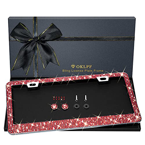 Bling License Plate Frame for Women, 1PCS Sparkly License Plate Frames| Over 1200 pcs 14 Facets Bedazzled Clear Glass Diamond Rhinestone Crystals w/Free Glitter Diamond Box (Red) - color: Red