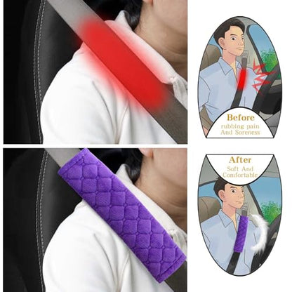 Yumikoo Plush Seat Belt Pads - Set of 2 Cozy & Soft Car Seat Belt Cushions for Comfortable Travel - Perfect for Road Trips and Airplane Rides (Purple) - color: purple