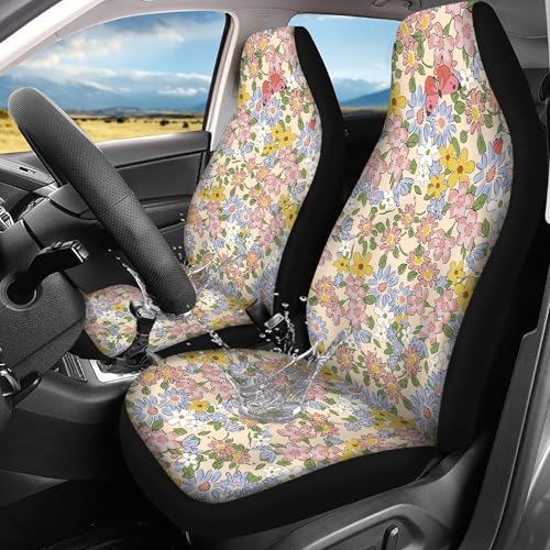 Cute Floral Print Car Seat Covers for Women Front Seats Only,Waterproof Seats Covers for Car,SUV Sedan,Truck,Set of 2 - color: Cute Floral