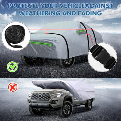 KEYOOG 6-layer Full Car Cover Is All-weather Waterproof, Universal In All Seasons, Snow Prevention, Rainproof, Acid Rainproof, Sunscreen, Ultraviolet-proof, Universally Applicable To Sedan (188"-198") - color: Green reflective strip, size: 3/ J-L For Seda