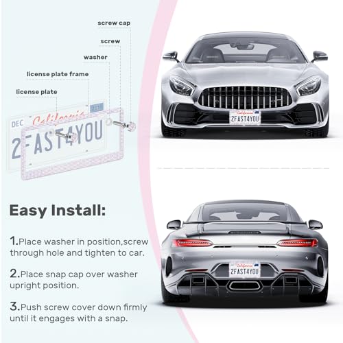 QUANQIUFEI 2 Pack Bling License Plate Frames, Sparkly Rhinestone Diamond Car License Plate Cover for Women, Stainless Steel Car Accessories with Glitter Crystal Caps (Crystal AB) - color: Crystal AB