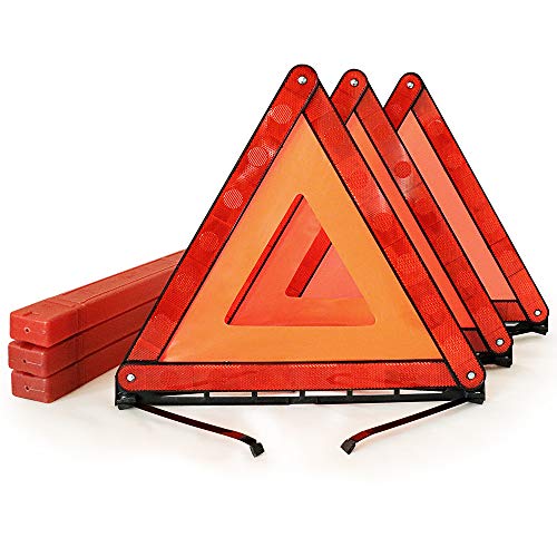 Foldable Warning Triangles Road Safety Triangle Kit, 3 Pack of Reflective Triangle Sign with Storage Case, DOT Approved