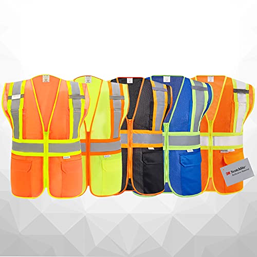 High Visibility Reflective Safety Vest with Zipper and Pockets Blue,M - color: Blue, size: Medium