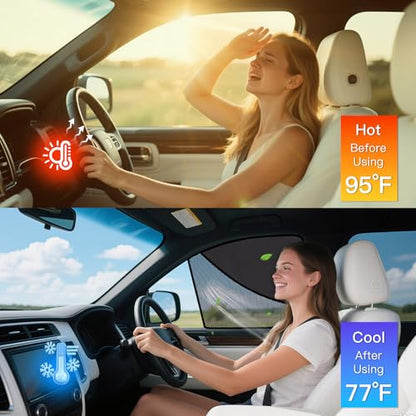 ZATOOTO Car Window Shades Upgraded Driver Side Window Shade with Blackout Layer Foldable Desgin Adjustable Half-Blackout & Mesh Design Just Snap by Magnet Universal for Most Cars - color: Gray