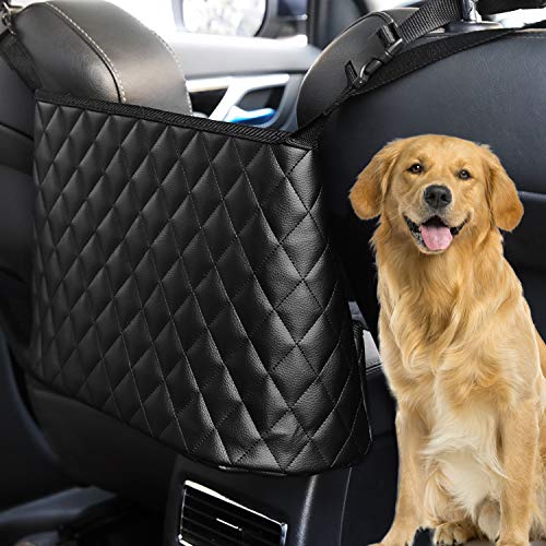 Bark Lover Car Handbag Holder, Seat Back Organizer, Barrier of Backseat Pet Kids, Purse Storage & Pocket, Car Accessories, Handbag Holder - style: Black leather