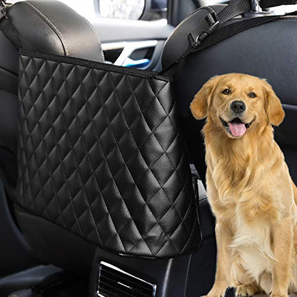 Bark Lover Car Handbag Holder, Seat Back Organizer, Barrier of Backseat Pet Kids, Purse Storage & Pocket, Car Accessories, Handbag Holder - style: Black leather
