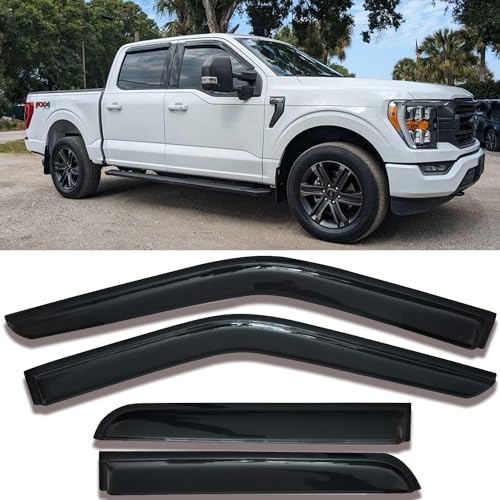 Window Visors Rain Guards Side Wind Deflectors for 2015-2025 F-150 Crew Cab, 2017-2025 F-250 F-350 F-450 Super Duty (SuperCrew/Crew) Cab, Vent Guard Shade Sun 94975 4-Pieces Set - size: 2015-2024 F150 Crew cab