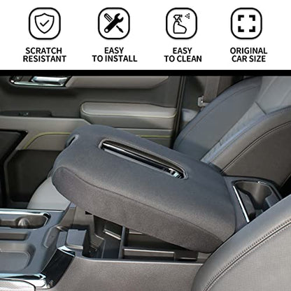 Armrest Pad Cover Center Console Lid Cover Compatible with 2019-2023 Chevrolet Silverado & GMC Sierra, 2020-2023 Chevy Suburban, Interior Console Replacement Accessories, Black - color: Black (Elasticity)