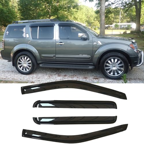 4pcs Side Wind Deflector fit for 2005-2012 Nissan Pathfinder,Out-Channel Tape On Sun Rain Guards, Dark Smoke Nice Looking Window Visor 94512 - size: 2005-2012 Pathfinder