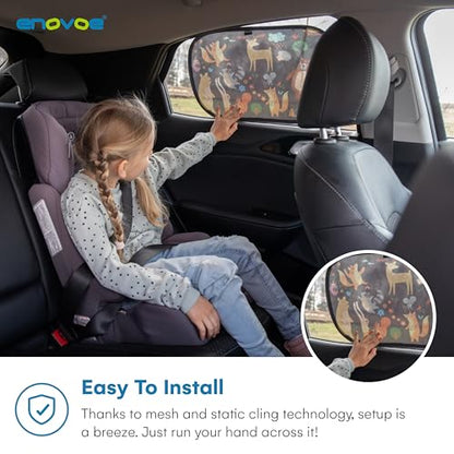 Window Sun Shade for Baby - Sun Blocker Cover and Visor for Car Side Windows - Shield Protector - Sunshades for Rear Windows - Cartoon Animal Design (2 Pack) 19"x12" - size: 19x12"