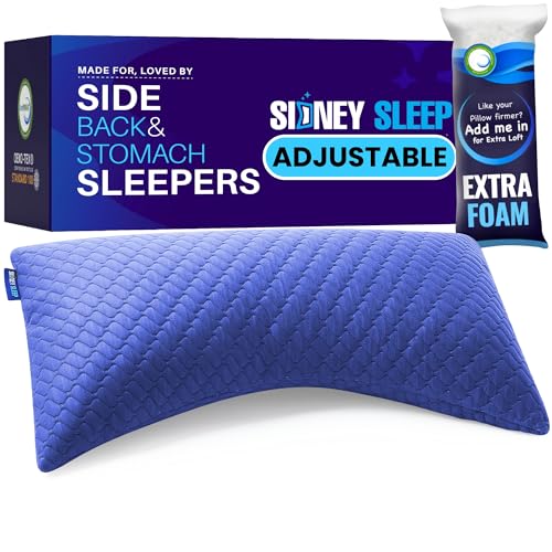 Sidney Sleep Pillow for Side and Back Sleepers - Comfort for Neck and Shoulder Pain - Adjustable and Customizable Shredded Memory Foam Filling - King Size - Extra Foam Fill Included (Blue, King) - color: Blue, size: King