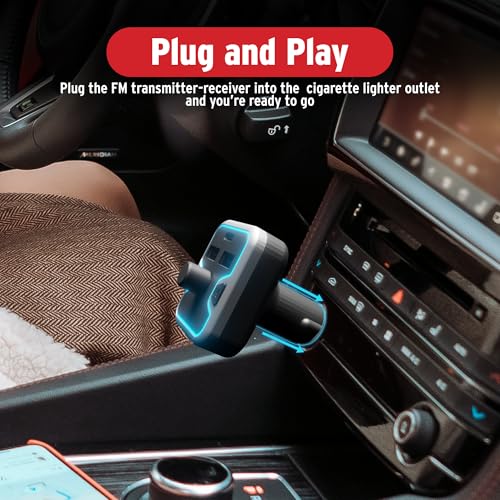 Car and Driver Bluetooth 5.0 FM Transmitter Car Charger, USB-C PD Fast Charging Adapter, Dual USB Car Lighter Plug with Hands Free Calls, Music Streaming for iPhone Android Alexa Siri Google