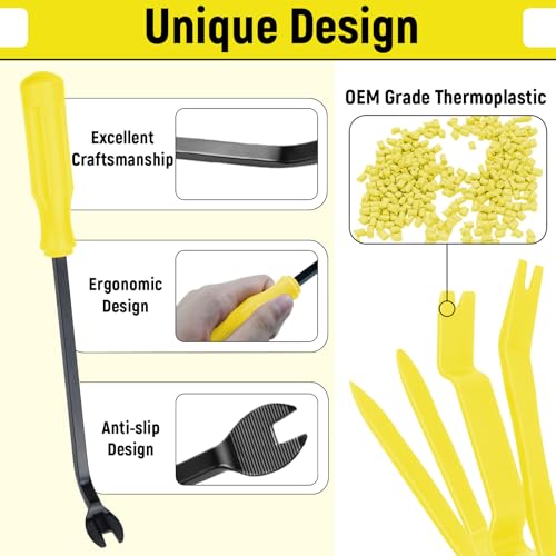 BFXM 5PCS Auto Trim Removal Tool kit, Car Clip Pry Tools Kit No Scratch Plastic, Car Door Panel Rivet Pliers Tool Kit, Automotive Interior Fastener Puller Remover Body Repair Set for Car (Yellow) - color: Yellow
