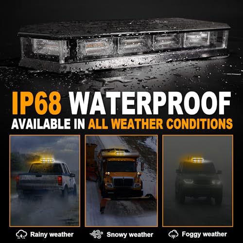 ASPL 16.5 Inch Roof Top Beacon Emergency Strobe Light 56 LED Magnetic Warning Caution lights bar Traffic Hazard Plow Light for Trucks Vehicles Construction Snowplow (Amber/White) - color: Amber/White