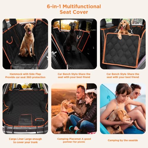 Shodu Waterproof Dog Car Seat Cover for Back Seat,Collapsible Scratchproof Dog Car Seats Covers,Nonslip Dogs Seat Cover with Mesh Window,Storage Pocket,Side Flaps,Universal Size Fit for Car/Truck/SUV