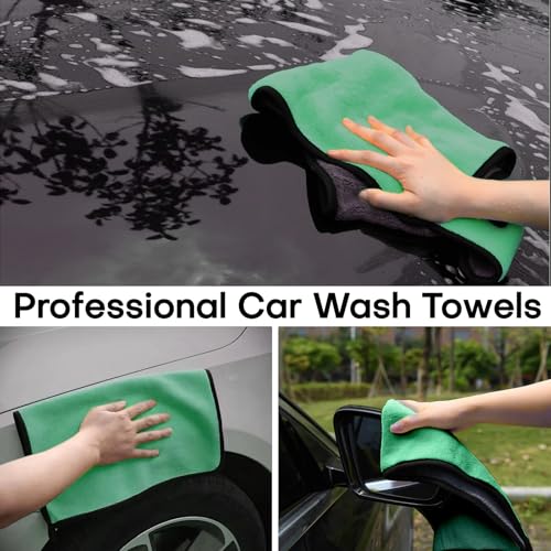 Hovom 3PCS Car Microfiber Towels, 23.62"×11.81" Lint-Free Microfiber Towels for Cars Wash Drying, Super Absorbent Cleaning Cloths, Reusable Washing & Detailing Towel, Car Cleaning Supplies (Green) - color: Green