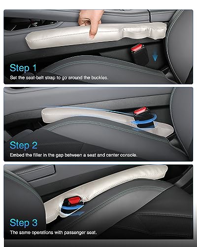 Leather Car Seat Gap Filler Universal for Car Truck SUV to Block The Gap Between Seat and Console Stop Things from Dropping 2 Packs Beige - color: beige