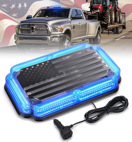Xprite 108 LED Roof Top Strobe Light, US Flag Pattern Police Flashing Lights, Emergency Safety Warning LED Mini Strobe Lightbar w/Magnetic Base for Traffic Police Firefighter EMS Vehicle Truck, Blue - color: Blue