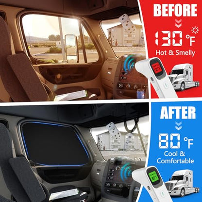 Side Window Sun Shade for Freightliner Cascadia 2008-2017, Custom Fit 210T Reflective Sunshade for Semi Truck, 6-Layer Heat Insulation Privacy Protector, Block 99% UV Rays, 2PCS - size: Freightliner Cascadia 2008-2017
