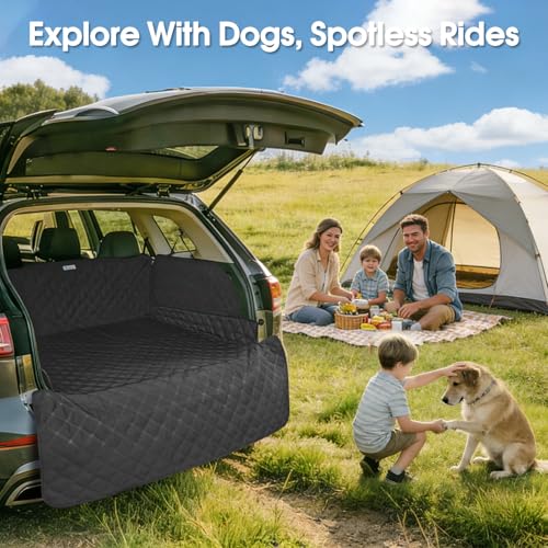 ALLANSING SUV Cargo Liner for Dogs - Heavy-Duty 900D Oxford Waterproof Pet Cargo Protector with 3-Sided Zippered All-Round Protection & TPU Suction Cups, Fits Midsize & Large SUVs and Minivans - size: Large