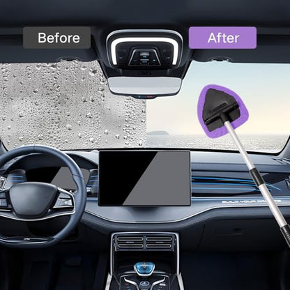 Qydipclin 10pcs Windshield Cleaning Tool Inside Car Window Cleaner Wash Kit with 4 Reusable Microfiber Pads 1 Spray Bottle and Extendable Handle Interior Auto Glass Wiper Kit, Purple - color: Purple