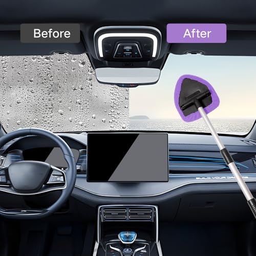 Qydipclin 10pcs Windshield Cleaning Tool Inside Car Window Cleaner Wash Kit with 4 Reusable Microfiber Pads 1 Spray Bottle and Extendable Handle Interior Auto Glass Wiper Kit, Purple - color: Purple