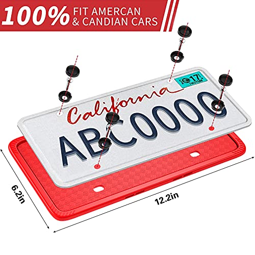 XCLPF Silicone License Plate Frame Covers 2 Pack- Front and Back Car Plate Bracket Holders. Rust-Proof, Rattle-Proof, Weather-Proof (Red) - color: Red