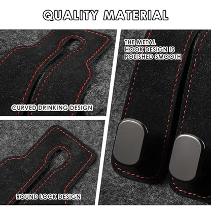 KINIVA Car Seat Headrest Storage Hooks, Set of 2, Suede PU Leather, Double Hooks (Black-4 Pack) - color: Black-4 pack
