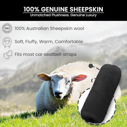 Andalus Genuine Sheepskin Car Seat Belt Cover Pad – Soft Fuzzy, Comfy Fluffy Seatbelt Covers, Shoulder Pad Neck Cushion Protector, Car Accessories for Woman, Man, Girl (Carbon Black, 2-Pack) - color: Carbon Black