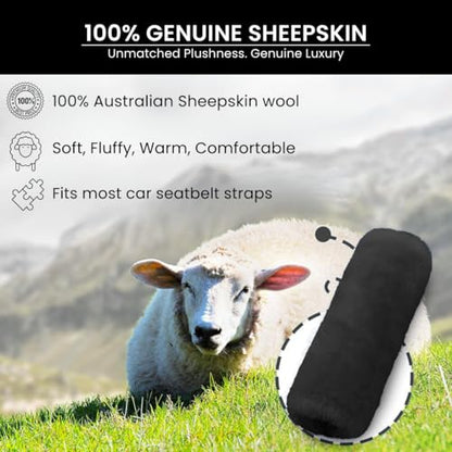 Andalus Genuine Sheepskin Car Seat Belt Cover Pad – Soft Fuzzy, Comfy Fluffy Seatbelt Covers, Shoulder Pad Neck Cushion Protector, Car Accessories for Woman, Man, Girl (Carbon Black, 2-Pack) - color: Carbon Black