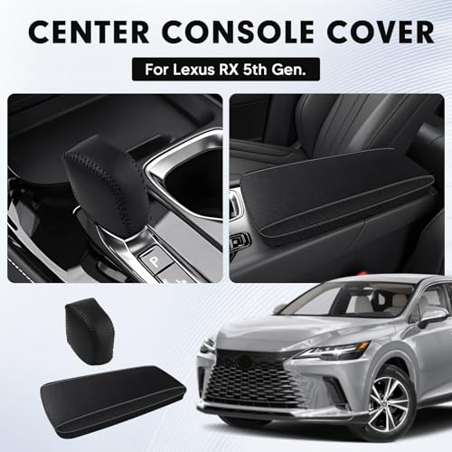 Autorder 2PCS Center Console Cover for 2023 2024 2025 Lexus RX350/RX350h/RX450h+/RX500h Accessories Gear Shift Knob Cover Anti-Scratch Leather Armrest Cover&Shift Knob Cover - size: 2PCS 2023-2025 Lexus RX