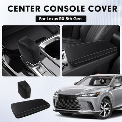 Autorder 2PCS Center Console Cover for 2023 2024 2025 Lexus RX350/RX350h/RX450h+/RX500h Accessories Gear Shift Knob Cover Anti-Scratch Leather Armrest Cover&Shift Knob Cover - size: 2PCS 2023-2025 Lexus RX